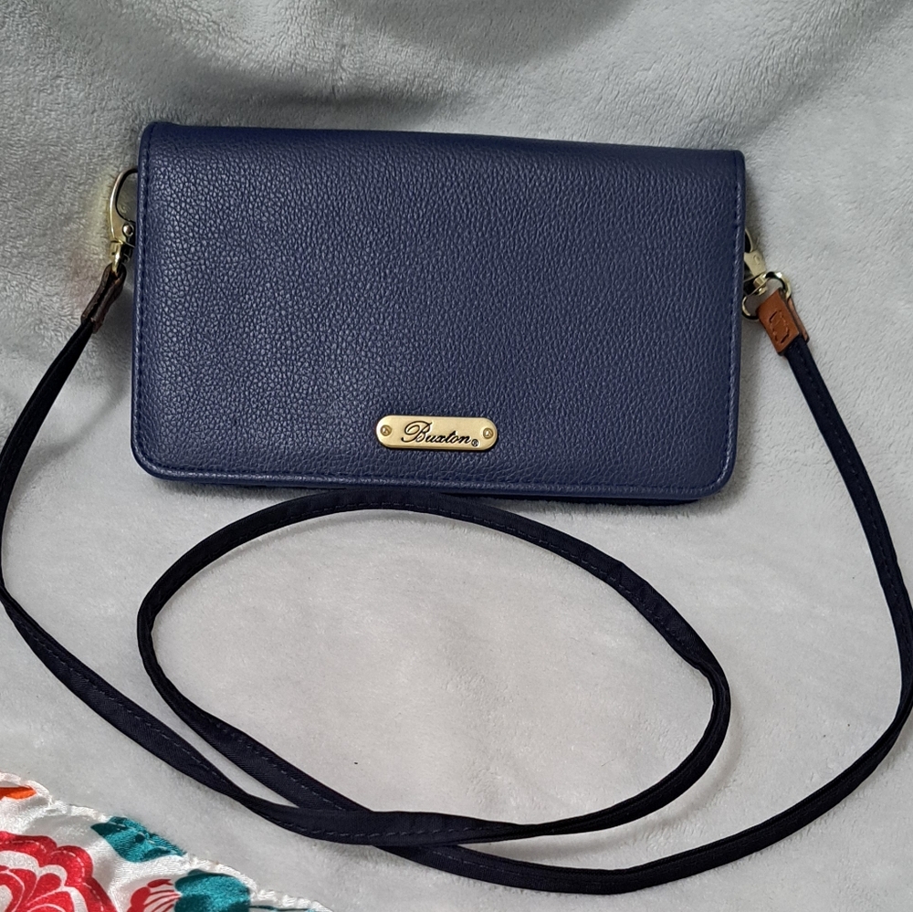 Buxton Navy Royal Blue Crossbody Bag with Gold Hardware